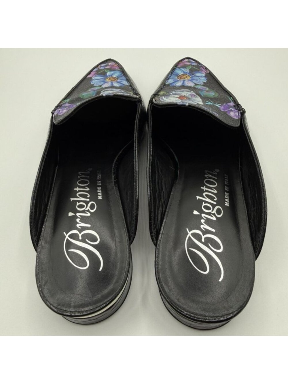 Brighton Floral Everly Mules Croc Embossed Black Low Heel Sz 9 Made In Italy - Picture 7 of 16